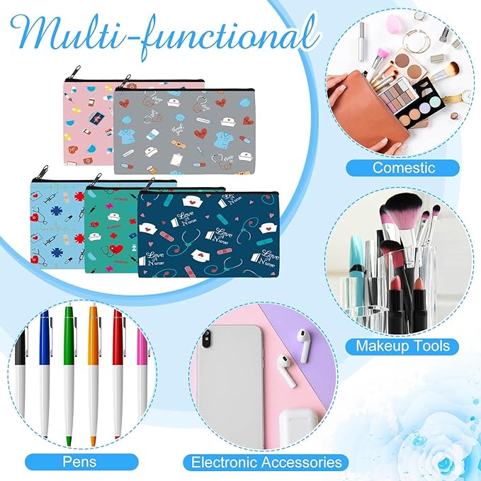 Reginary 20 Pieces Cosmetic Bag for Women, Roomy Makeup Bags with Zipper Toiletry Bag Pouch Travel Accessory Organizer Gifts, 7 x 4.3 Inches(Nurse)