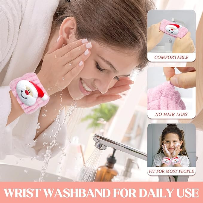 Crosize 8 Pcs Microfiber Wrist Bands for Washing Face, Women's Absorbent Face Washing Wristbands, Prevent Water from Spilling Down Your Arms, Christmas