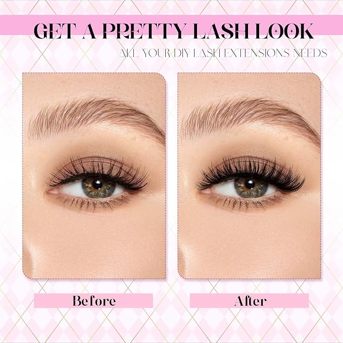 FADLASH Lash Clusters Kit 280PCS Natural Eyelash Clusters Individual Wispy Lash Extensions with Lash Bond and Seal Lash Glue Remover and Lash Tweezer for Beginners DIY at Home (40D-0.07D, 8-16mm, Kit)
