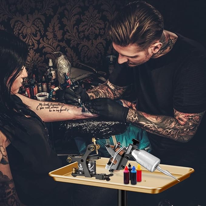 Premium Aluminum Salon Tray, Sturdy Corrosion-Resistant Adjustable Tray is Used for Tattoo Tray, Salon Tool/Color Tray, Beauty Spa Tray, Dentist Tray, Etc.(Black+Gold)
