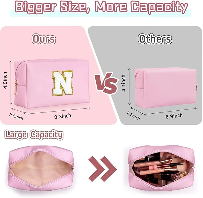 TOPEAST Birthday Gifts for Tween Girls Kids, Initial Makeup Bag Skincare Bag Toiletry Pouch (Pink B)