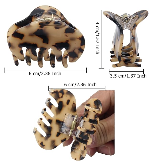 Tortoise Shell Hair Claw Clips, 2.4 Inch Medium Size Acrylic Hair Banana Barrettes, Non-slip Strong Hold French Jaw Clips,Leopard print Stylish Hair Clamps for Women Girls,Pack of 6