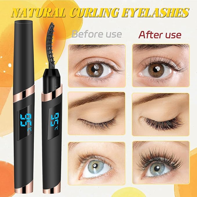 Heated Eyelash Curler - Eyelash Curlers Heated 4 Temperature Modes| Rechargeable Electric Eyelash Curler Pro| Heated Lash Curler for Women Heat up in 8s Anti-Burn Design (Black-3)
