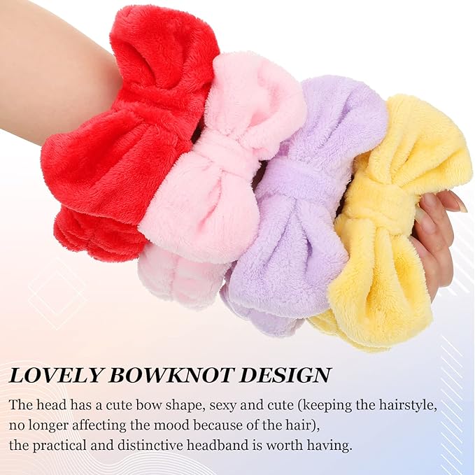 Jexine 24 Pcs Facial Spa Headband Makeup Headbands Bulk Bow Hair Head Band Fluffy Plush Spa Headband for Women Washing Face Shower Cleansing(Solid Color,classic Style)