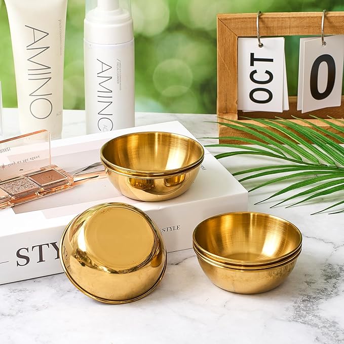 6 Pcs 3. 23 In DIY Face Mask Mixing Bowl Stainless Steel Esthetician Facial Mask Bowl Facial Small Mixing Esthetician Supplies for Lady Women Skincare Home Salon Cosmetic Beauty (Gold)