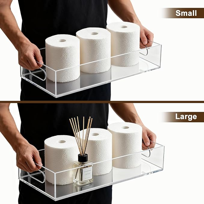 Acrylic Tray 2 PCS Toilet Tank Tray Toiletpaper Basket Back of Toilet Organizer,for Bathroom Organization Clear Decor and Countertop Storage