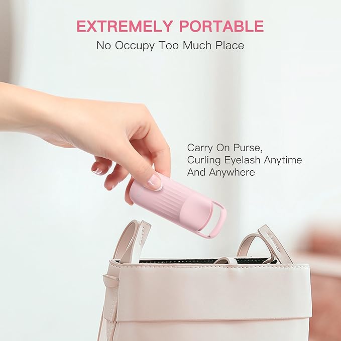 Heated Eyelash Curler Innovative, QuickCurl 2S Heat Up, Naturally Lash Curler 70°C/85°C Adjustable Heat, Safe Food-Grade Silicone, 600mAh Battery Portable Size for Travel (Pink)
