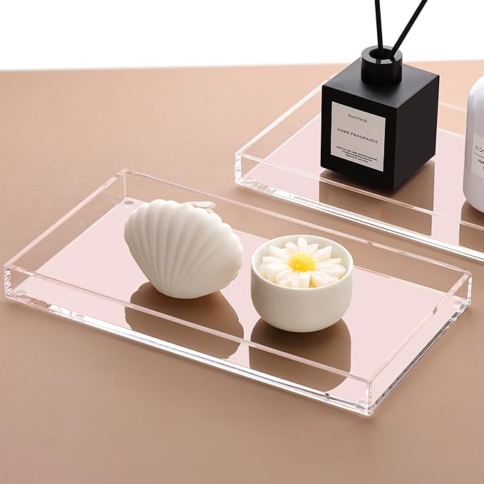 DINGHUO Bathroom Vanity Perfume Tray Acrylic Rectangle Soap Holder for Countertop, Clear Kitchen Sink Organizer for Candle, Jewelry, Keys - 1 Pack