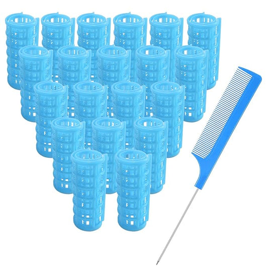 20PCS Plastic Snap-On Self-Grip Heatless Curlers Set 2.5cm/1in for DIY Hairstyling and Salon Use