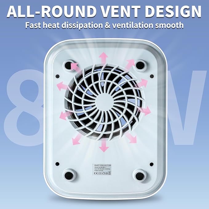 80W Nail Dust Collector Vacuum with Nail Cleaning Brush,Quiet Nail Fan Dust Collector Nail tech with 2pcs Reusable Filters,Profesional Nail Supplies Acrylic Dust Collector for Nails (White A)