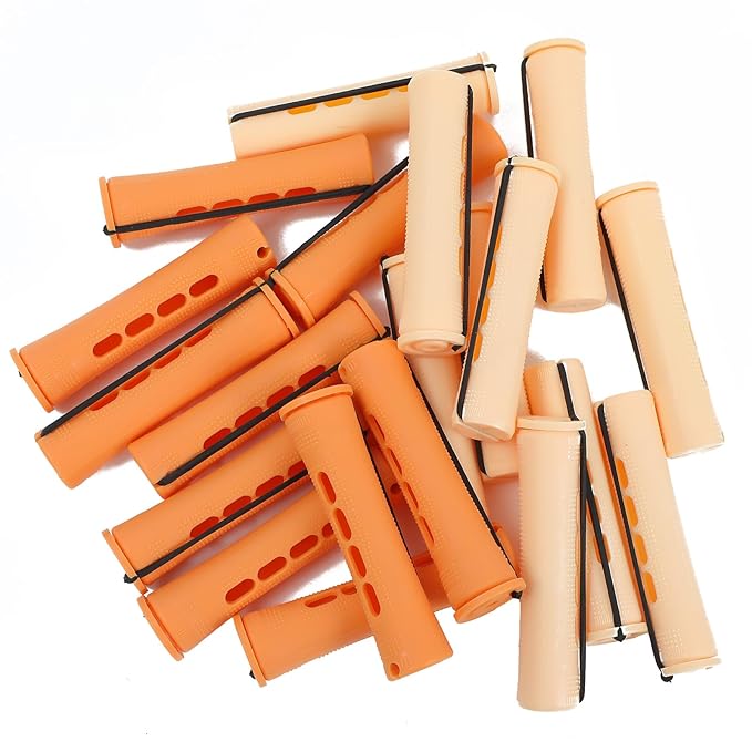 40PCS Perm Rods Set,Orange Perm Rods For Short Hair 2 Sizes Plastic Cold Wave Rods For Hair Styling Hairdressing Tools(40PCS,Orange+Beige)
