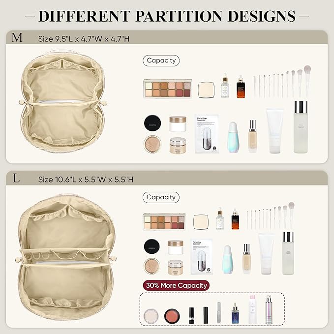 Travel Makeup Bag, Large Capacity Cosmetic Bags for Women, Waterproof Portable Pouch Open Flat Make up Organizer Bag with Dividers and Handle, Toiletry Bag for Essentials