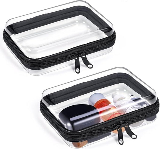 2 Pack Zippered Hard Pouch, Clear Plastic Storage Box Containers Small Toiletry Bag, Clear Hard Shell Zipper Case for Small Items, Cosmetics, Toys, Building Blocks, Puzzles, Stationery Accessories