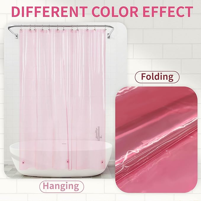 Barossa Design Extra Long Clear Pink Shower Curtain Liner with 3 Magnets - 72" x 84" XL, Waterproof PEVA Lightweight Shower Liner for Bathroom, PVC Free, Metal Grommets - Clear Pink, 72x84