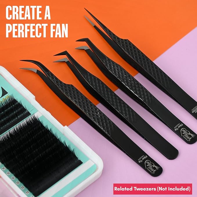 My Lash Tools Mega Boot Volume Fiber Tip Lash Tweezer – GRIP BOSS, Non Slip Soft Grip, Professional Volume Eyelash Extension Tweezers, Lash Artist Tool (Black)