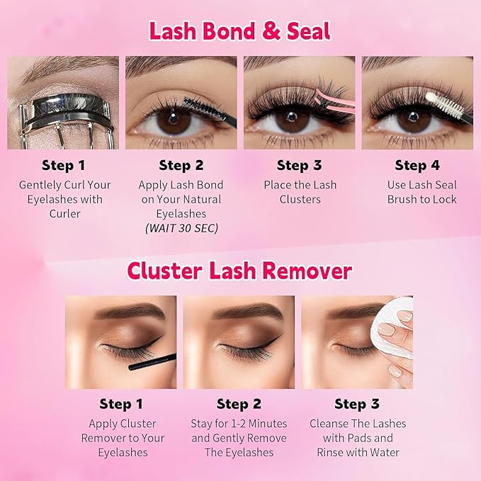 Lash Extension Kit DIY Lash Clusters Kit 400pcs Cluster Lashes Individual Lashes Eyelash Extension Kit with Lash Bond and Seal,Lash Remover,Lash Tweezers(30D+50D Cluster Kit,8-16mm)