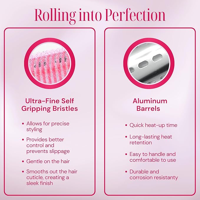 Thermal Rollers for Hair - 37pc Set - 18 Self-Grip Hair Rollers with 18 Clips and Styling Comb - Aluminum Thermal Hair Rollers for Volume and All-Day Curls - For Short, Medium, and Long Hair (Large)