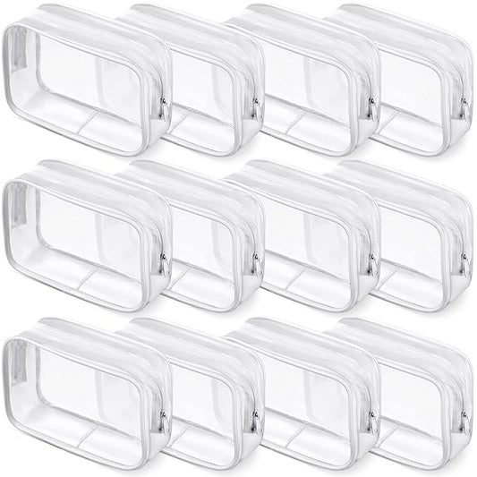 Weewooday 12 Pieces Clear Makeup Bags Cosmetic Storage Bags PVC Zipper Pouches Travel Waterproof Makeup Plastic Case for Women Organizing Toiletries Traveling Bathroom(Medium,White)
