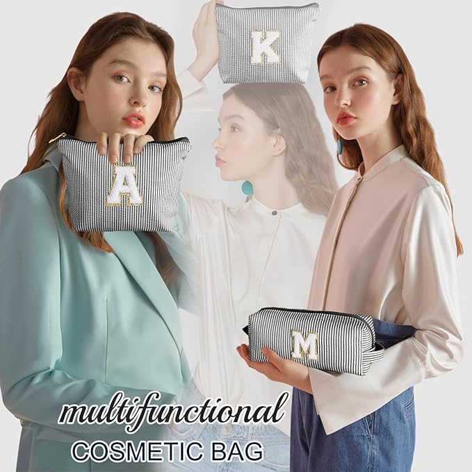 YOOLIFE Gifts for Women Her, Makeup Bag Make Up Bag Pouch Cosmetics Organizer Bag Cute Makeup Bag Skincare Bag Personalized Best Friend Wife Birthday Gift Graduate Gifts for Her Black W