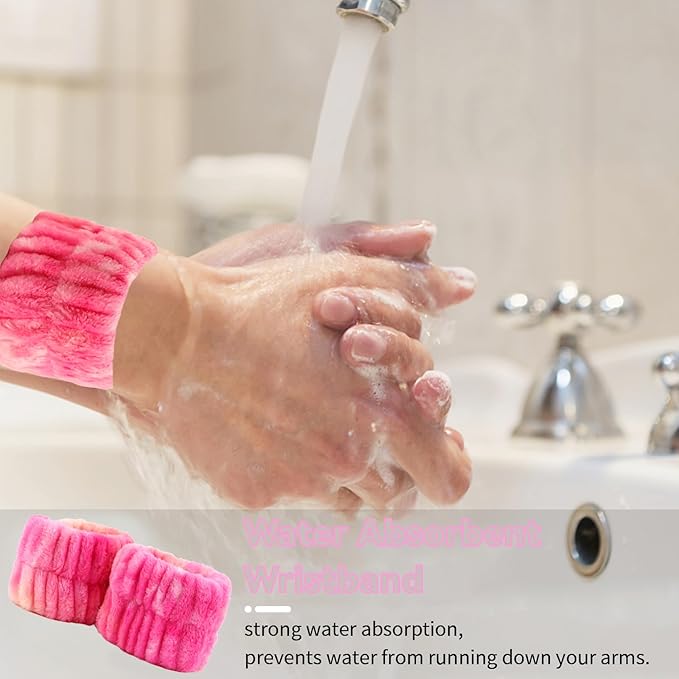 WHAVEL 8PCS Spa Headband and Wristbands Set, Face Wash Headband Wrist Bands for Washing Face Skincare Makeup Hair Band Skin Care Accessories Tools，Tie-dye 2
