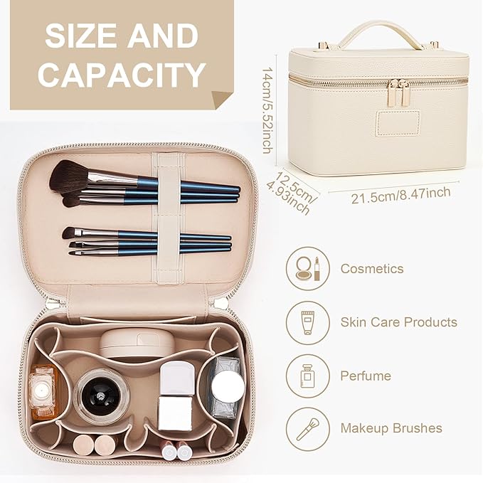 Makeup Bag Vanity Case for Women Leather Cosmetic Bag Travel Toiletry Bags Portable Makeup Organizer Case