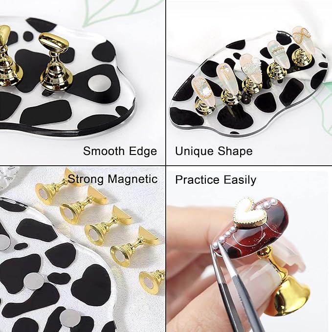 1Set Acrylic Nail Stand with 42pcs Reusable Putty Unique Shape Press on Nail Kit Nail Holder for Painting Nail Display Practice Stand Nail Tip Stand Magnetic Nail Art Tools