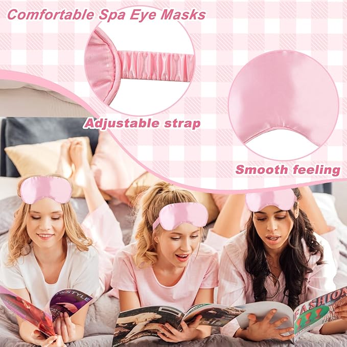 48 Pcs Sleepover Supplies for Girls Skincare Headband and Wristband Set Eye Mask Hair Scrunchie Tote Bag Spa Party Supplies Sleeping Stuff Accessories for Slumber Spa Party Favors Gift