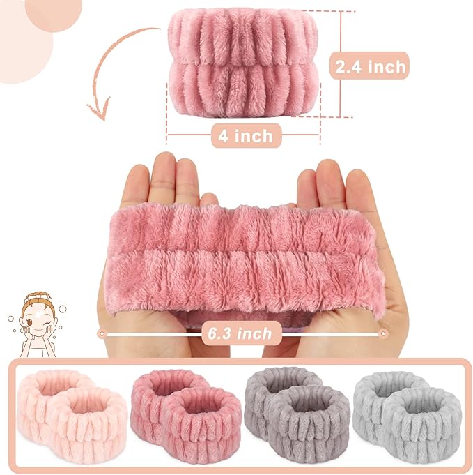 8 Pcs Spa Wrist Bands - Absorbent Microfiber Wristbands for Bathing, Prevent Water Spilling Down Your Arms