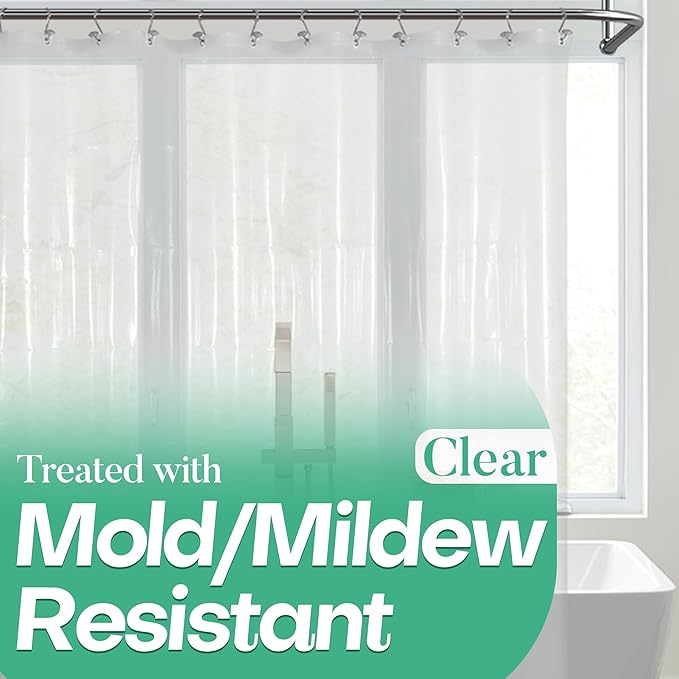 Mrs Awesome Clear Shower Curtain Liner with 3 Magnets, 72x72 Premium Flexible Sturdy Plastic Shower Curtain for Bathroom Lightweight, Waterproof, Clear