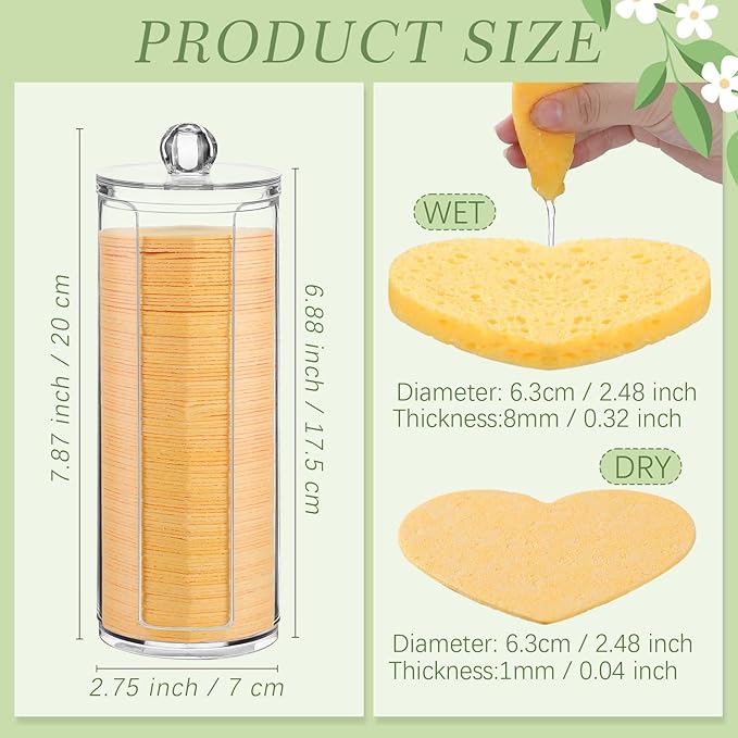 Sieral 120 Pcs Compressed Facial Sponges with Container Disposable Face Sponge Pads for Washing Face Cleansing Exfoliating Esthetician Makeup Removal(Heart,Yellow)