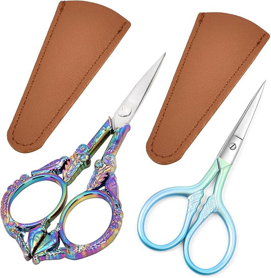 2PCS Vintage Style Scissors - Small Vintage Sharp Detail Shears for DIY Craft, Sewing, Artwork,scissors yarn Needlework Yarn, Fabric Cutting, Thread Snips Color Titanium