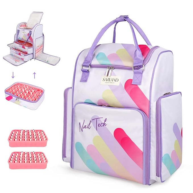 SAVILAND Nail Polish Organizer Bag: 33L Large Nail Bag Organizer Case Holds 80 Bottles (15ml/0.5 fl.oz) and Nail Lamp Travel Nail Supply Organizer Holder Nail Organizers and Storage Bag for Nail Tech