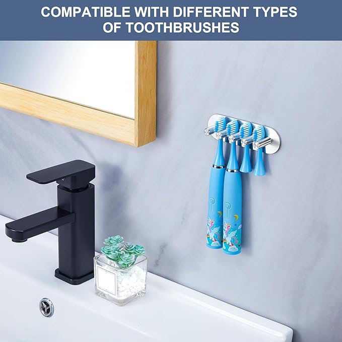 Electric Toothbrush Head Holder for Bathroom Shower, Toothbrush Holders Wall Mounted, Tooth Brushing Holder, Self Adhesive Toothbrush Storage Organizer Toothbrush & Razor Holder (Medium)