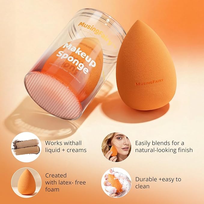 2 Pack Makeup Blending Sponge Set with Acrylic Storage Case, Latex-Free Beauty Sponge Blenders,For Matte & Smooth Foundation, Flawless Matte Finish,Streak-Free Finish,Easy to Clean