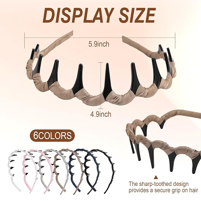 Molizummy 6 PCS Zig Zag Headbands for Women and Men, Non Slip Wavy Head bands with Teeth Comb, Plastic U Shape Headbands for Girls, Classic 90s Hair Accessories for Face Washing Skin Care Makeup