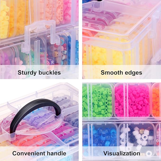 SGHUO Bead Organizer Box, 112pcs Small Organizers, 4-Tier Stackable Storage Container Box for Art Craft Storage, Washi Tape, Kids Toys, Jewelry, Beauty & Sewing Supplies