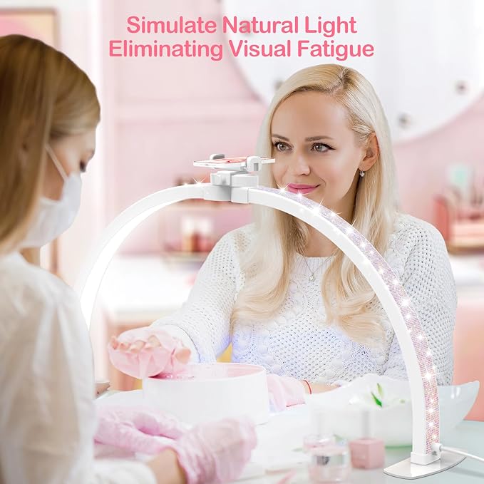 Foldable Large Half Moon LED Light,22" Arch Light with Rhinestone-Encrusted for Table Nail Desk with Phone Stand, Upgrade Arch Light for Nail Techs (White, Small)