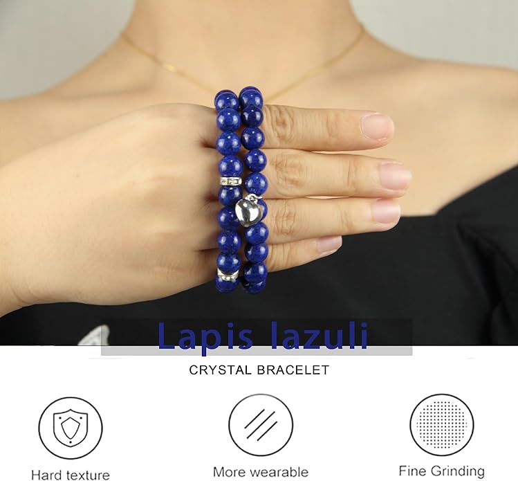 2Pcs Healing Crystal Bracelets for Women Handmade Beaded Bracelet Healing Prayers Crystal 8mm Natural Stone Beads Bracelet Stress Relief Get Well Soon Gifts