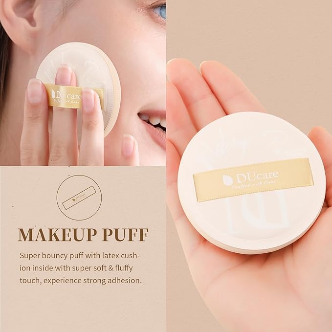 DUcare Foundation Brush for Liquid Makeup, Flat Top Professional Kabuki Brush with Puff Buffing Blending Mineral Powder Large Makeup Face Brush