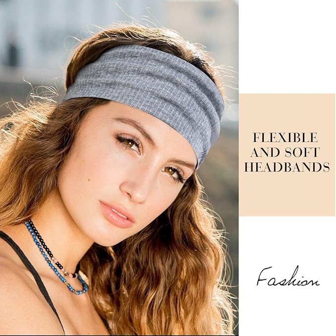 TERSE Headbands for Women Wide Non Slip Hairbands for Women's hair Soft Elastic Thick Head Bands Fashion Workout Yoga Hair Accessories, 6 Pack