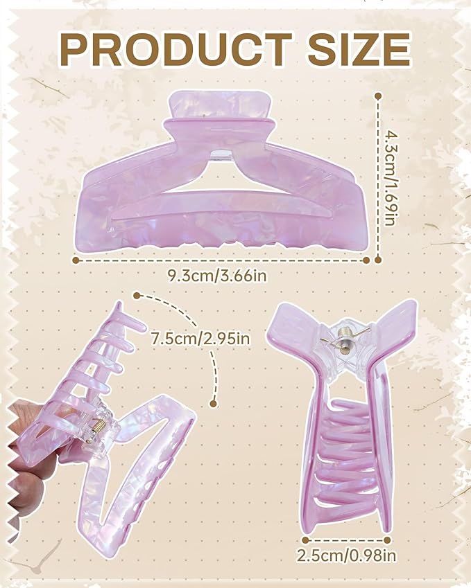 HOKEMP 4 Pcs Hair Claw Clips for Women - Medium Claw Clip Non-Slip Acrylic Hairclips for Thick Thin Hair, Triangle Hollow Design (Color 4)