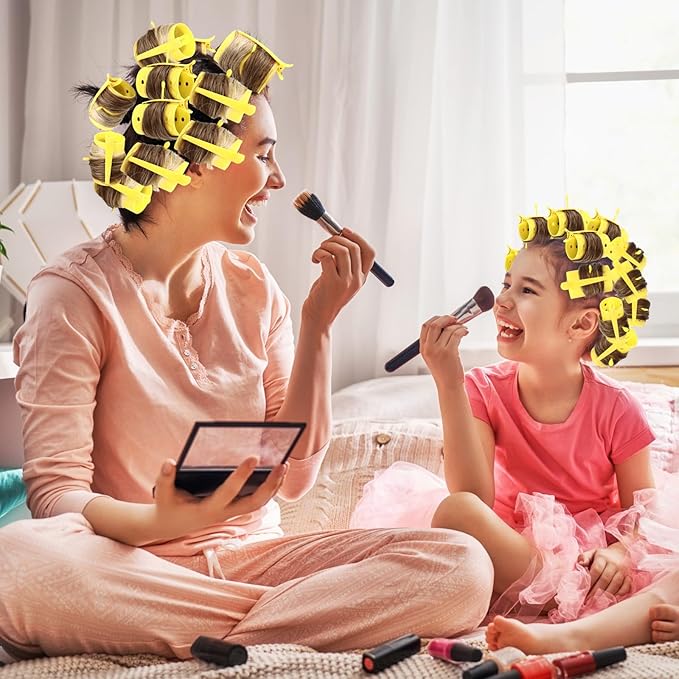 WILLBOND 141 Pieces Hair Rollers Set Include 60 Plastic Hair Rollers(Yellow,6 Sizes)