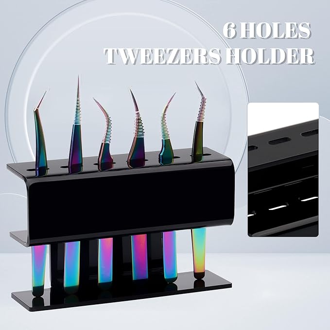 Lash Extension Supplies GEMERRY Tweezer Holder Tweezer Stand for Eyelash Extension Supplies Accessories Tools Acrylic Display Storage 6 Pcs Tweezers Shelf Holder (Black)