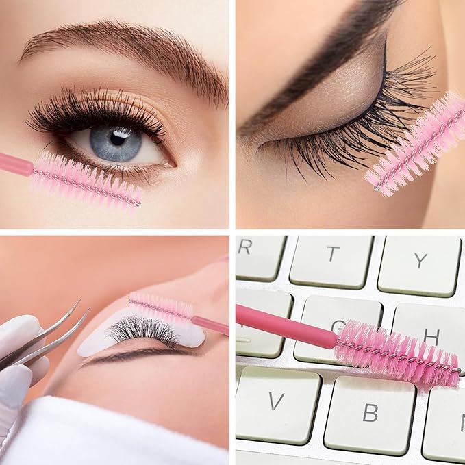 300 Pcs Disposable Mascara Wands Dual Ended Eyelash Brush Lip Brush, Lipstick Applicator Eyebrow Spoolies for Eyelash Extensions, Portable Makeup Brush for Eyebrow, Lip - Pink
