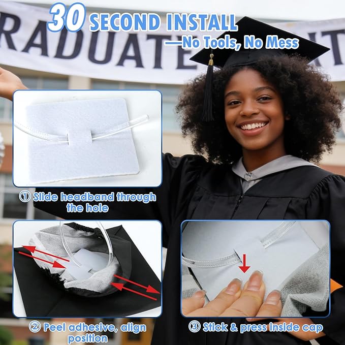 PUNCHMAN Graduation Cap Headband Insert- Clear White 1 Pack Firm Anti-fall Hair Band,Graduation Hat Headband Holder for Secure Grad Cap And Hairstyle,Hat Accessories for Graduates,Students,Girls