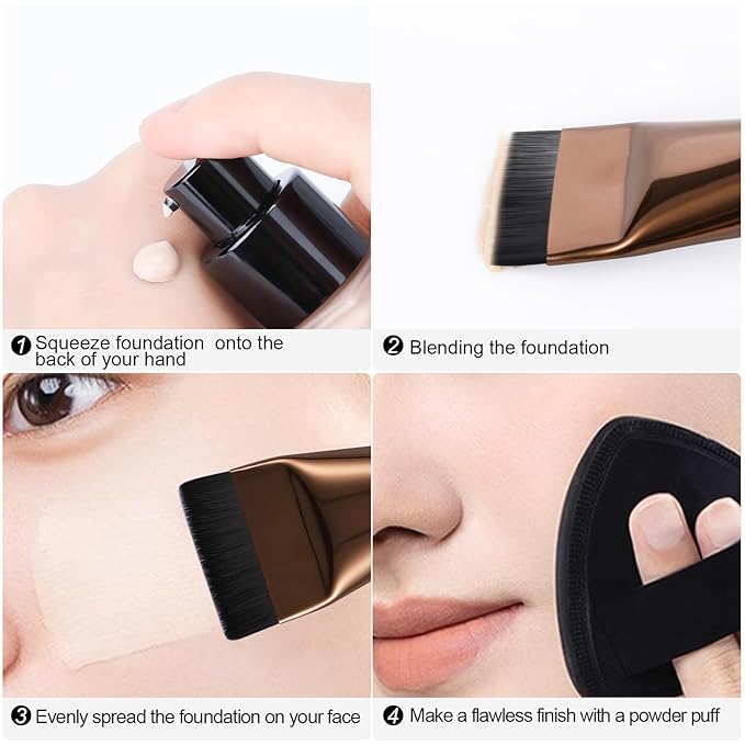 2Pcs Flat Foundation Brush,Face Mask Brush Makeup Spatula Facial Brush for Liquid Foundation Mask,Premium Face Korean Makeup Brush for Blending Cream (Silver&Coffee)