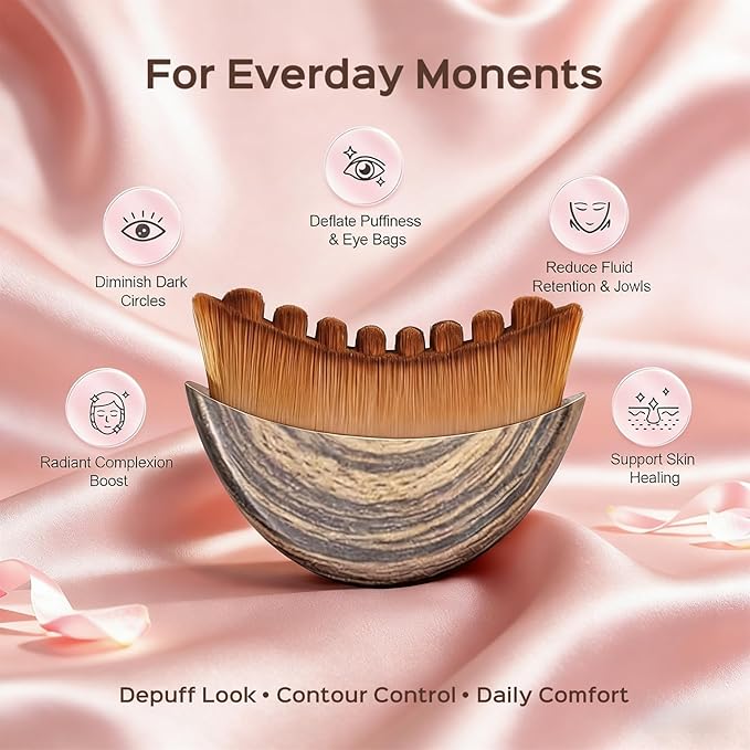 1PCS Lymphatic Contour Face Brush, Soft Facial Drainage Massager Tool for Face & Neck Lifting, Jawline Chin Sculpting, De-Puff Dry Brushing, Gua Sha Brush, Curved Ergonomic Design(Brown, 1-Pack)
