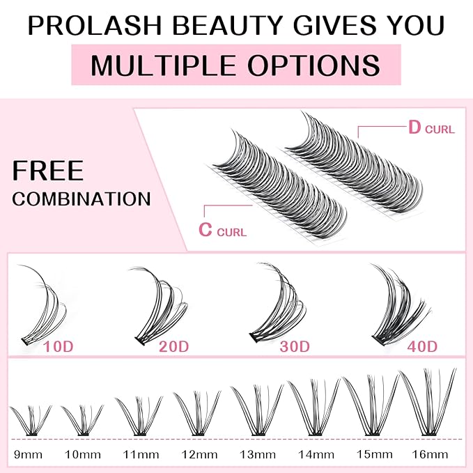 280 Pcs Individual Lashes 20D-C-0.07-9-16mix Cluster Lashes 10D 20D C D Curl Wispy Lashes Bottom Lashes DIY Lashes At Home（20D-C-0.07-9-16mix）