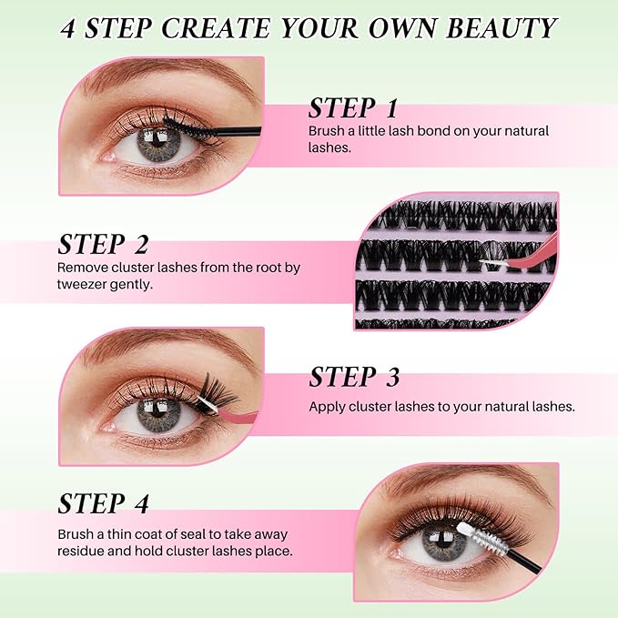 Lash Clusters Kit for Beginners Eyelash Clusters Kit Lashes Clusters Kit Cluster Lashes Pestañas Postizas Naturales with Lash Bond&Seal,Lash Tweezers,Brush RITALASH(640pcs 20D+40D+60D+80D Kit,9-16mm)