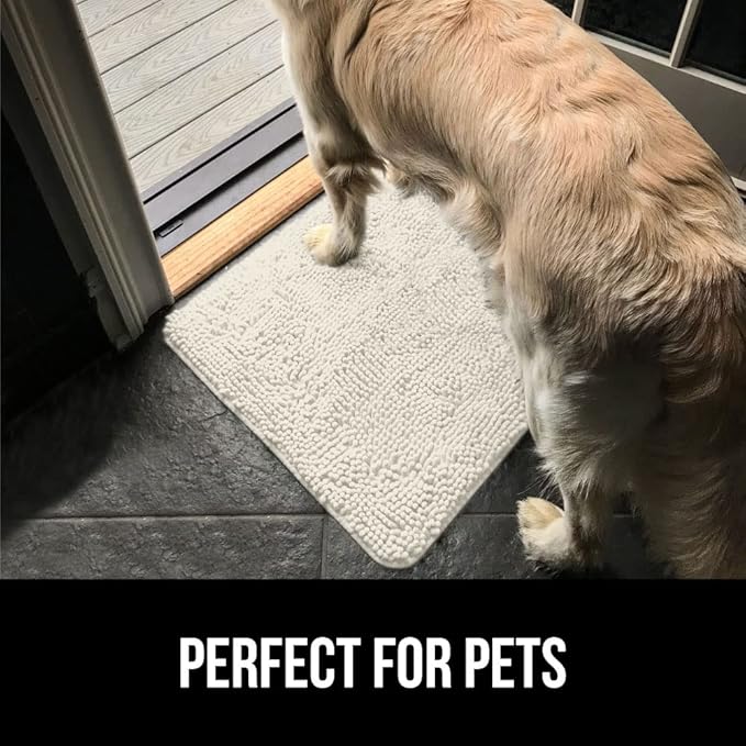 GORILLA GRIP SoakSTOPPER Dog Door Mat, Machine Washable Rug Absorbent Doormat Captures Moisture Mud Dirt, Quick Dry Soft Chenille Entryway Rugs Indoor Entrance Mats for Dog Paws, 24x17 Cream